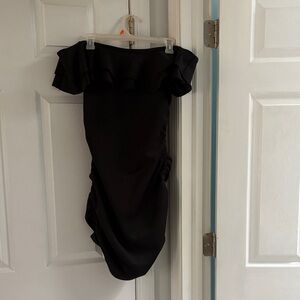 ASOS Black Off-Shoulder Ruffle Mini Dress